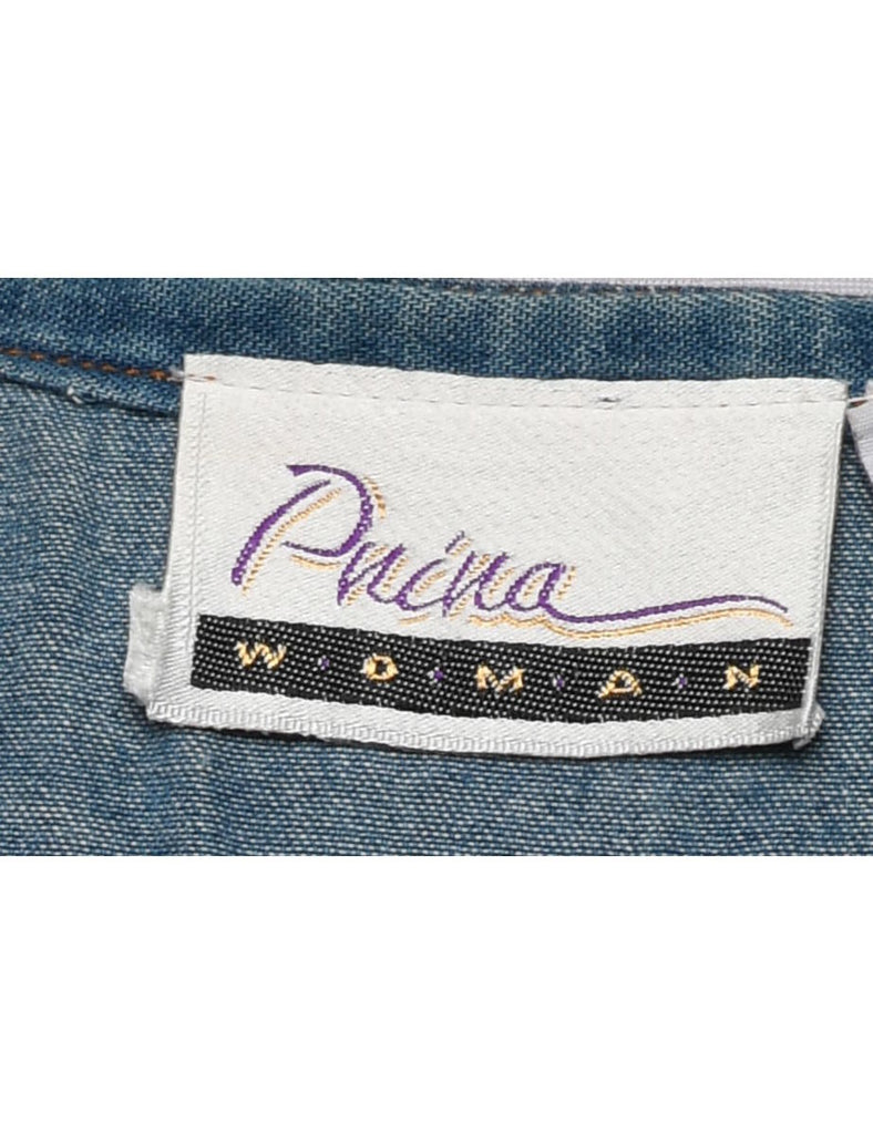 Patchwork Applique Extra Long Denim Jacket - XL