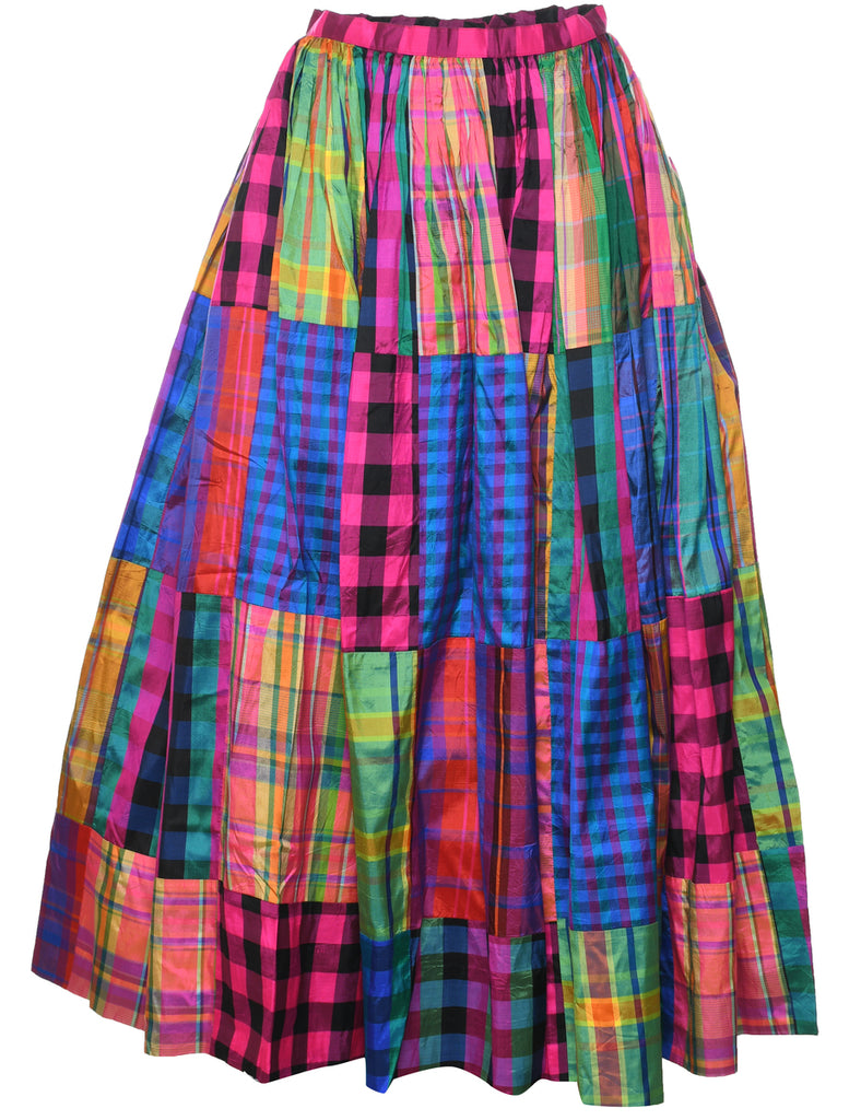 Patchwork Checked Pattern Full Skirt - M
