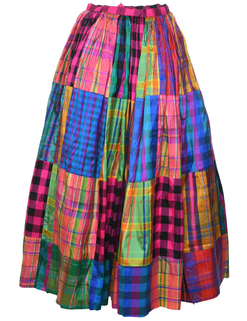 Patchwork Checked Pattern Full Skirt - M