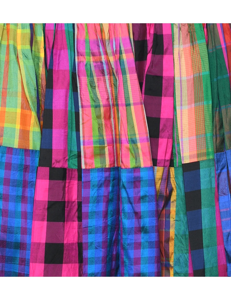 Patchwork Checked Pattern Full Skirt - M