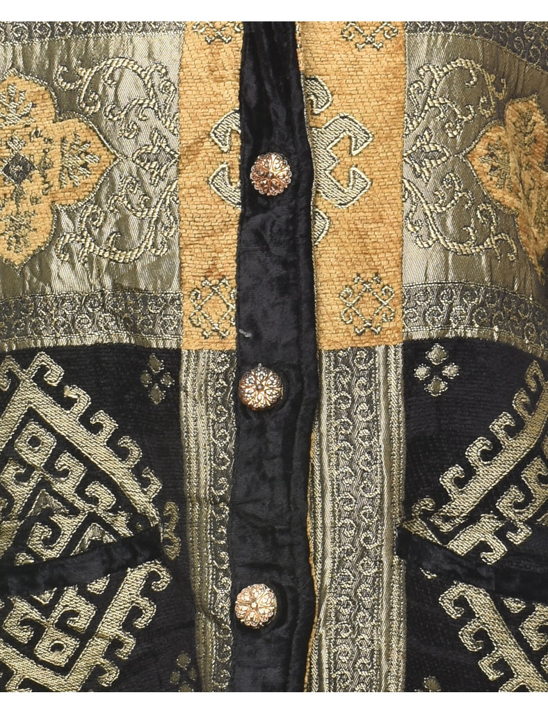 Patchwork Design Black, Gold & Green Metallic Tapestry Jacket - L