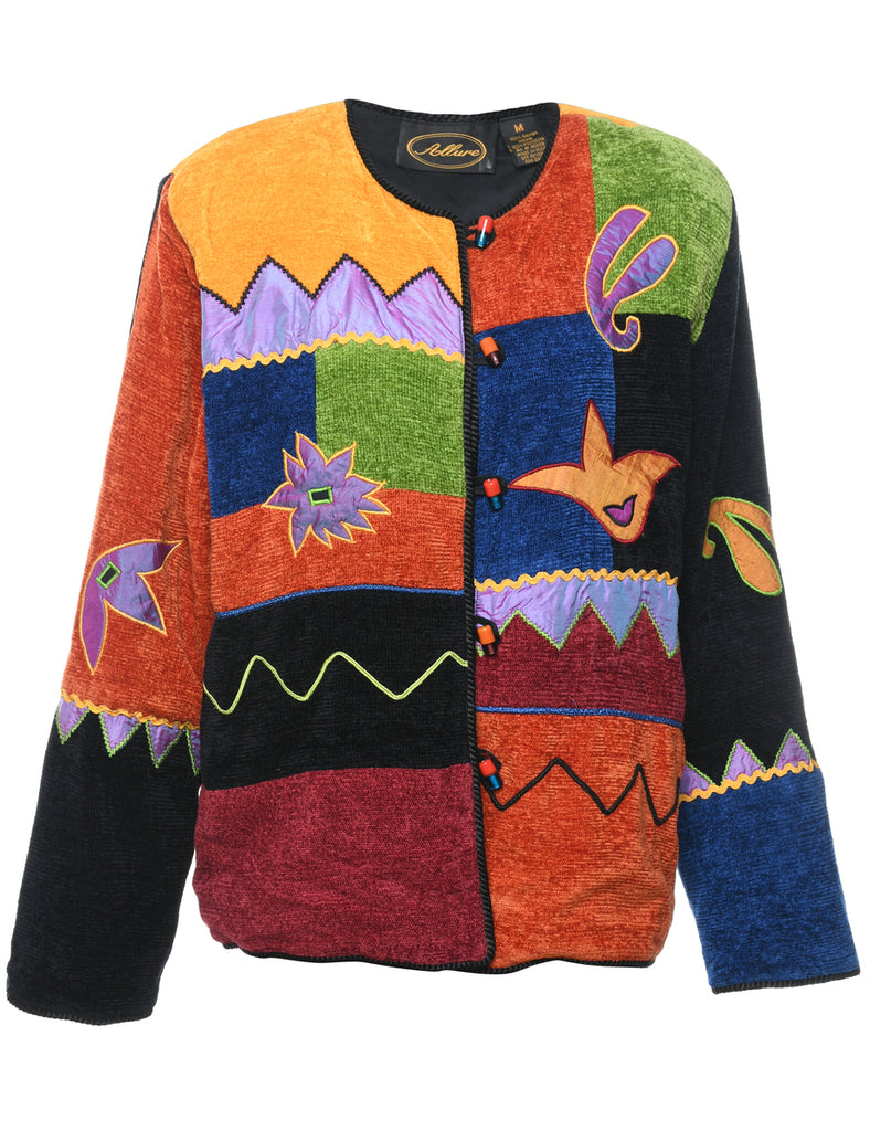 Patchwork Multi-Colour Knit Appliqued Jacket - M