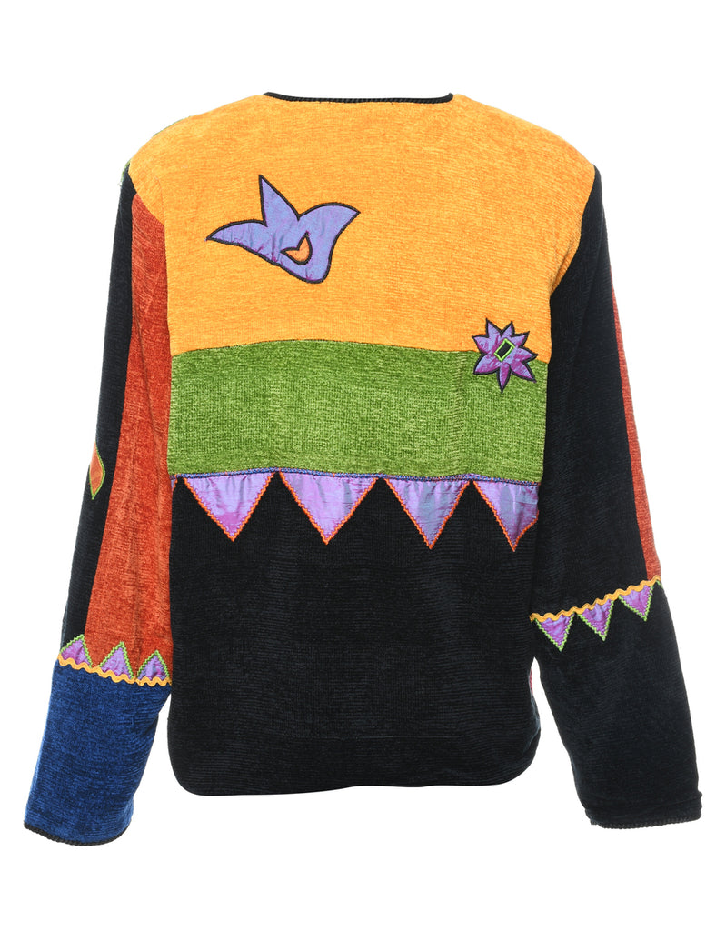 Patchwork Multi-Colour Knit Appliqued Jacket - M