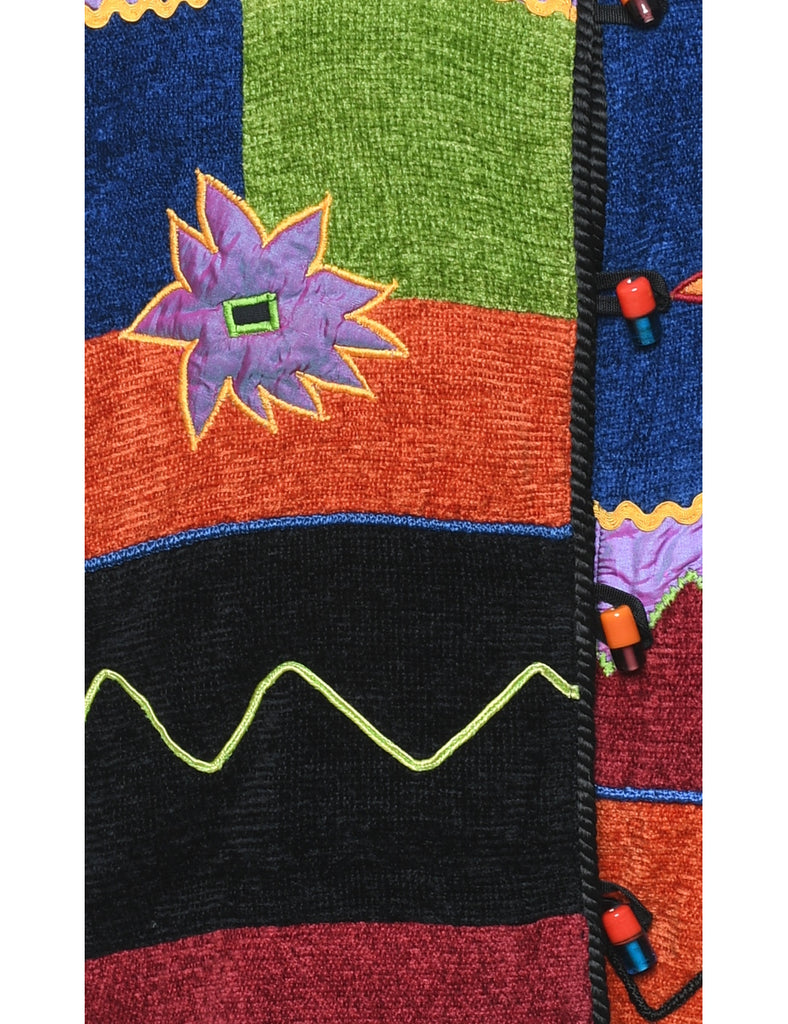 Patchwork Multi-Colour Knit Appliqued Jacket - M