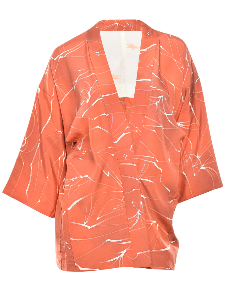 Pattened Terracotta Cropped Kimono - L