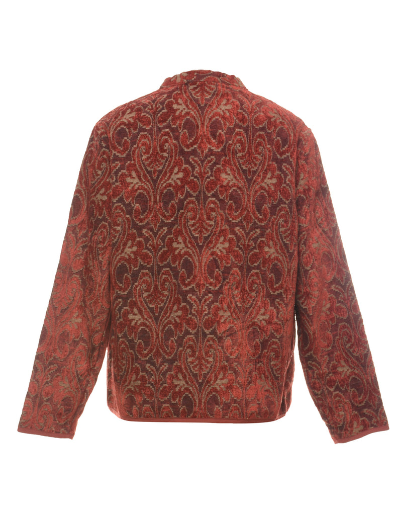 Patterned Maroon Tapestry Jacket - M