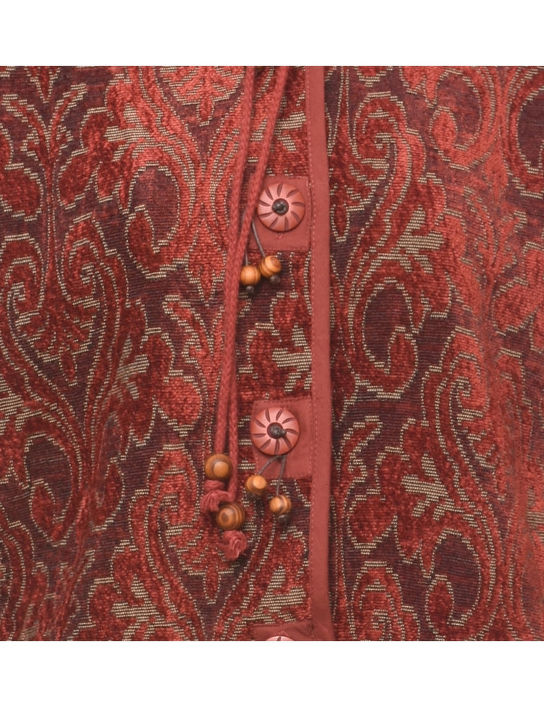 Patterned Maroon Tapestry Jacket - M
