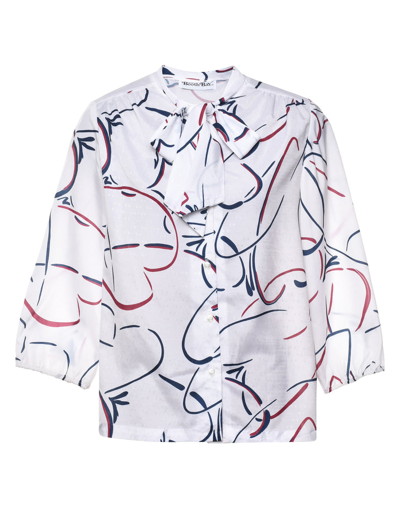 Patterned Pussy Bow Blouse - L