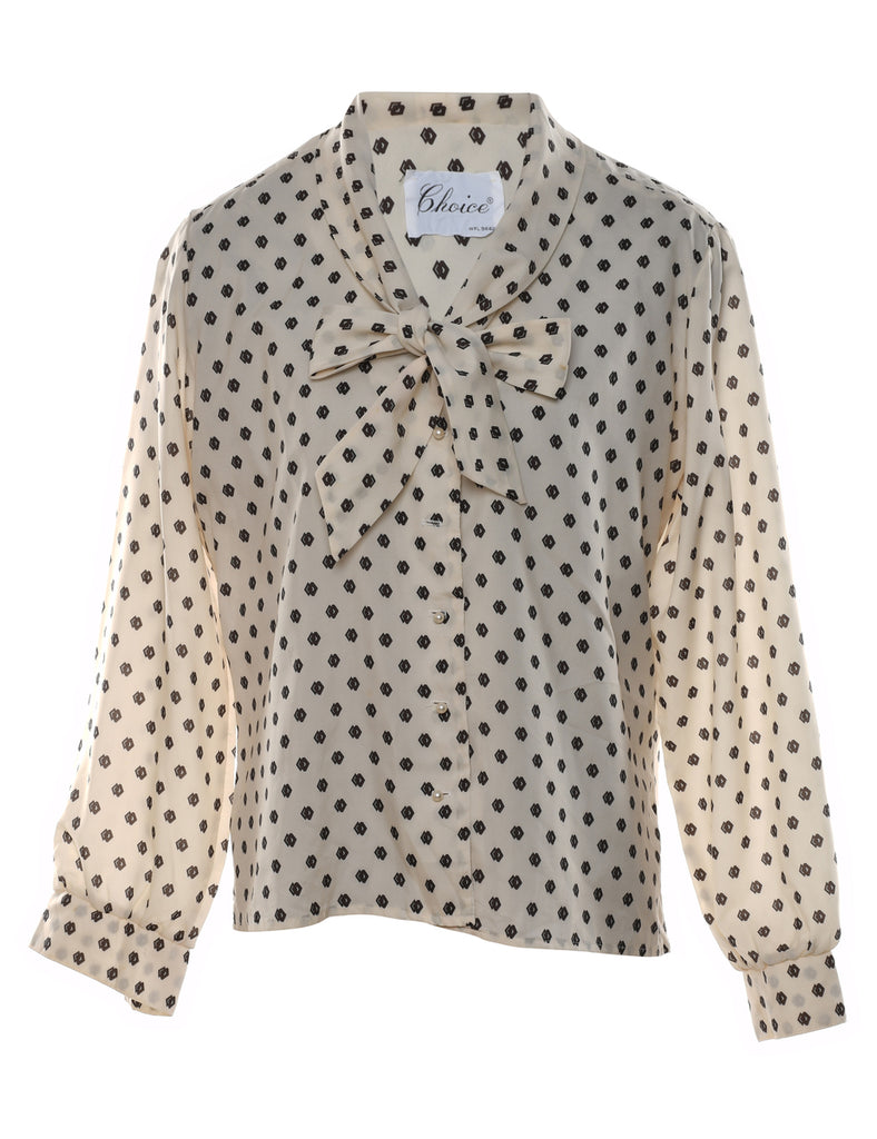 Patterned Pussy Bow Blouse - L