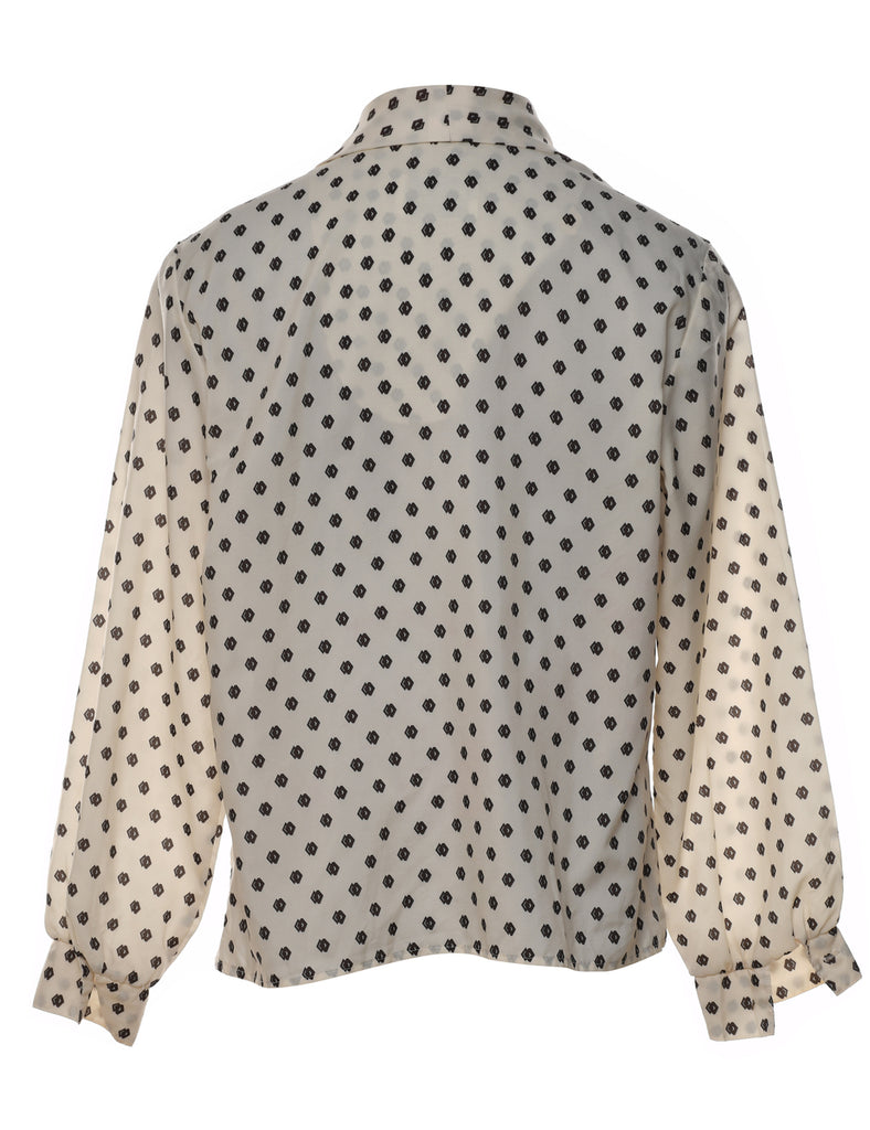 Patterned Pussy Bow Blouse - L