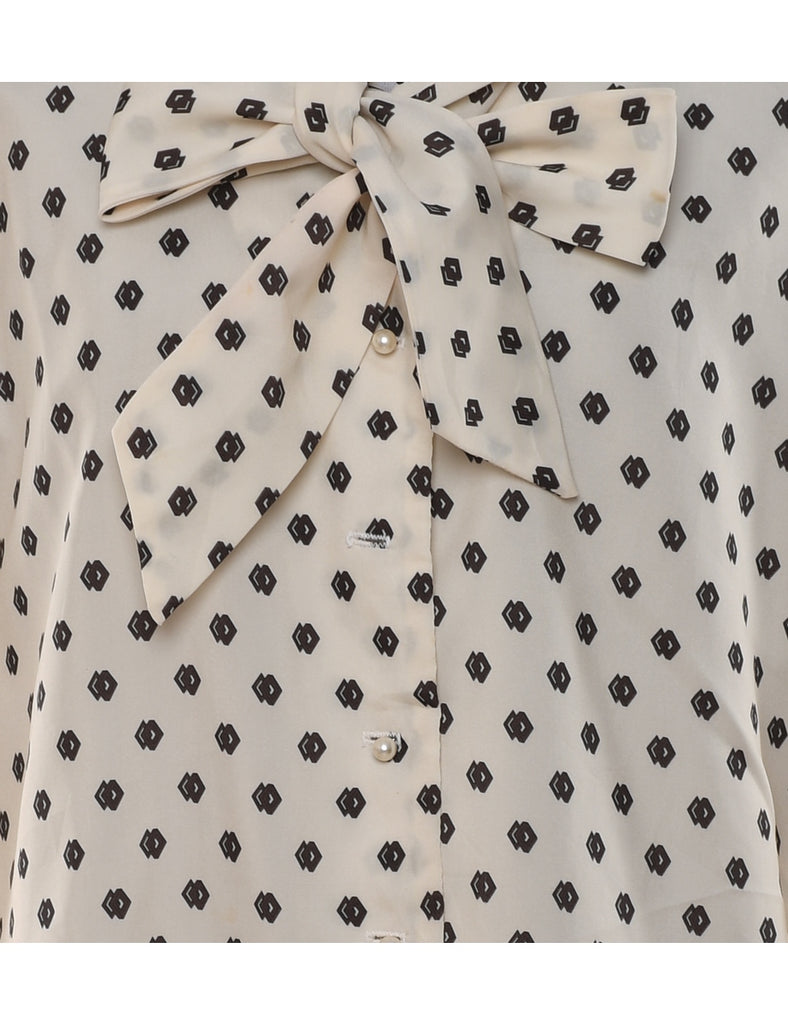Patterned Pussy Bow Blouse - L