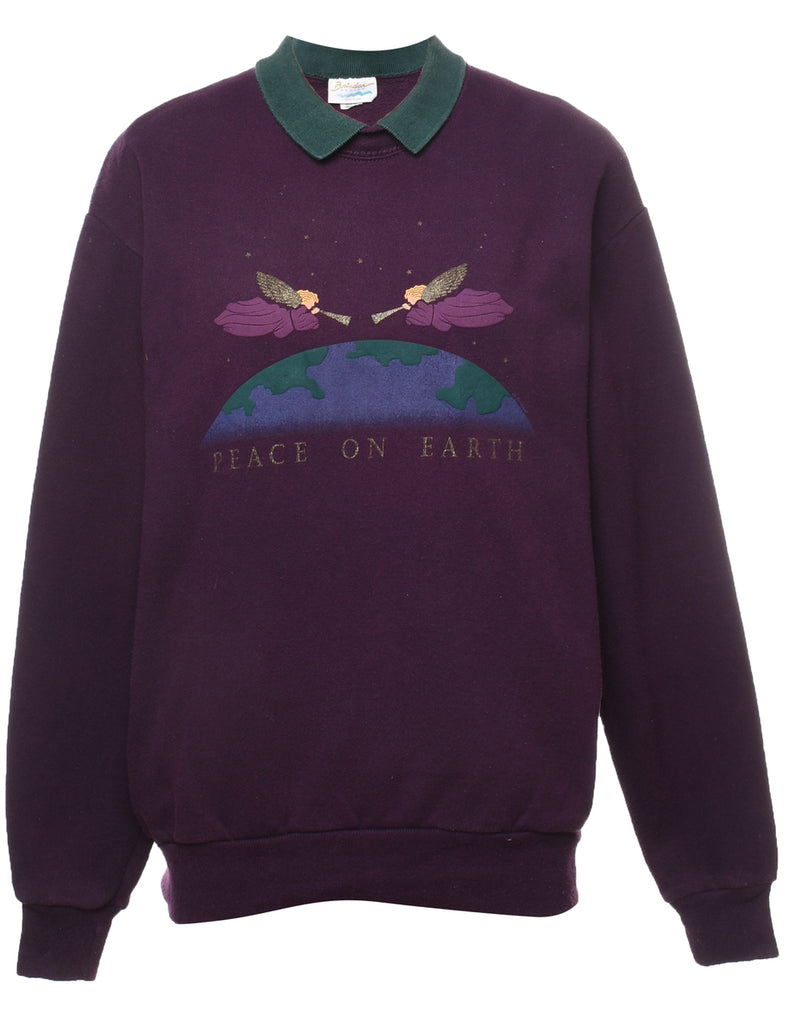 Peace Of Earth 1990s Purple Printed Sweatshirt - M