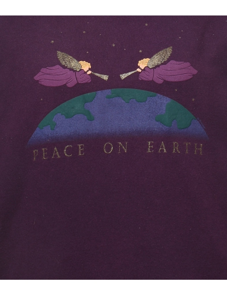 Peace Of Earth 1990s Purple Printed Sweatshirt - M