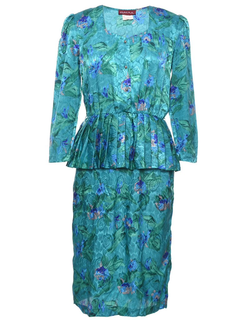 Peplum Skirt Floral Print Dress - M
