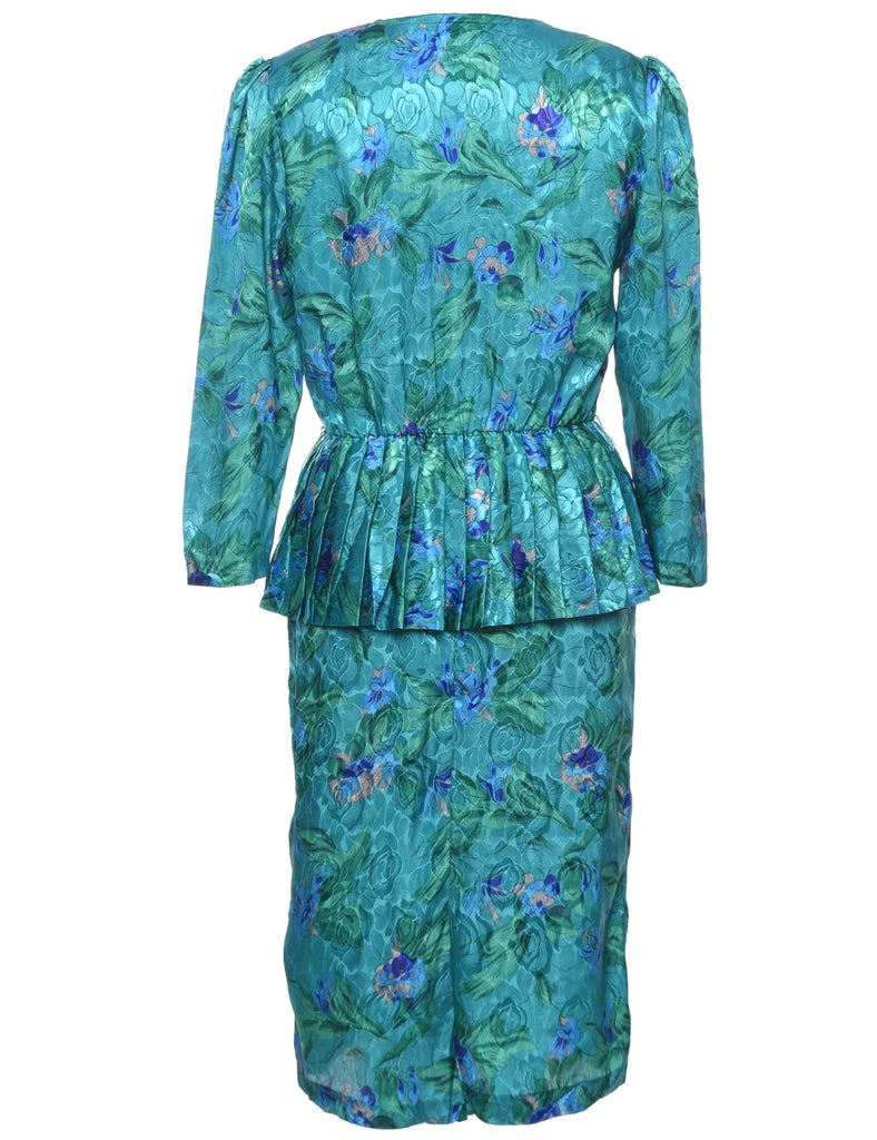 Peplum Skirt Floral Print Dress - M