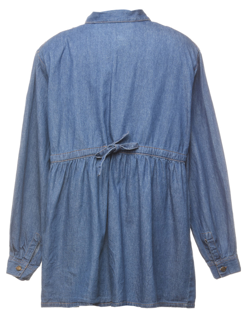 Pin Tucks Dark Wash Denim Shirt - L