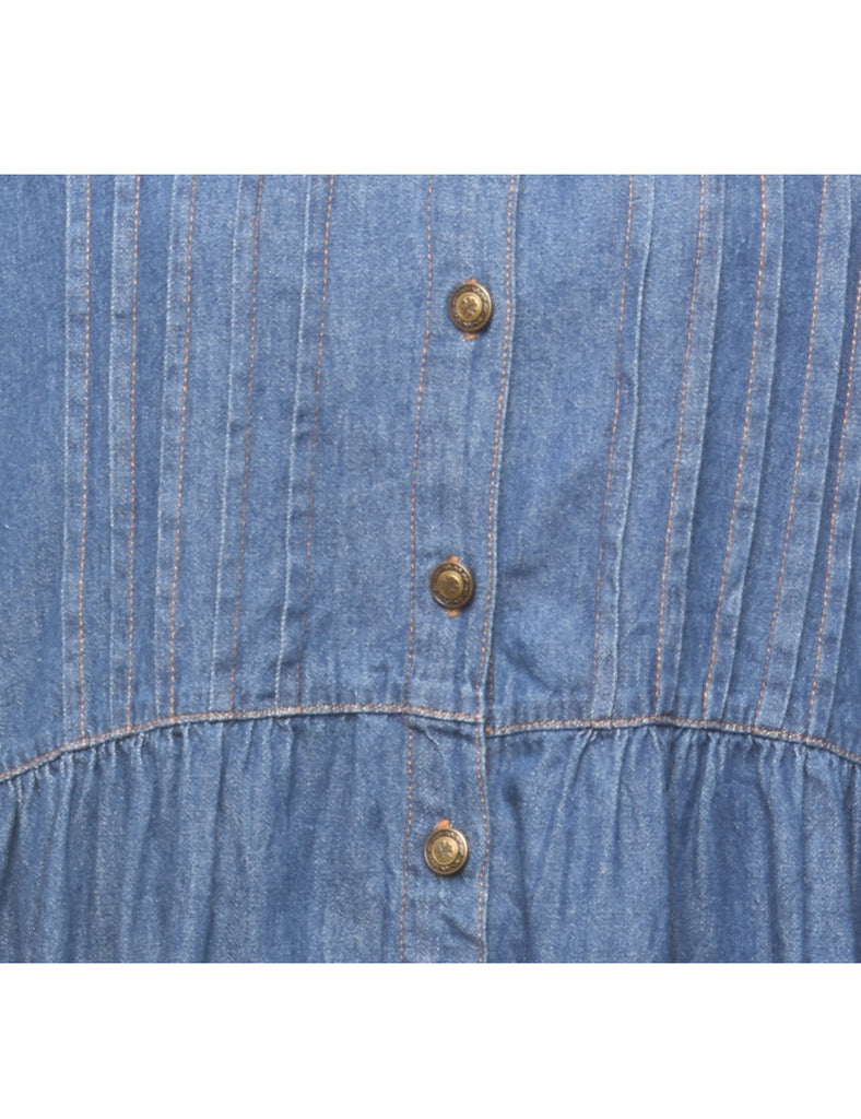 Pin Tucks Dark Wash Denim Shirt - L