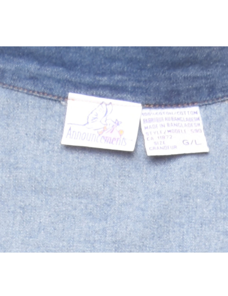 Pin Tucks Dark Wash Denim Shirt - L