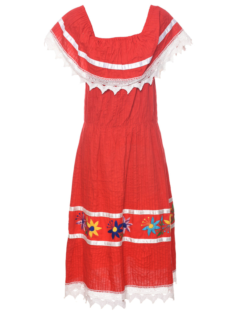 Pin Tucks Red Dress - XS