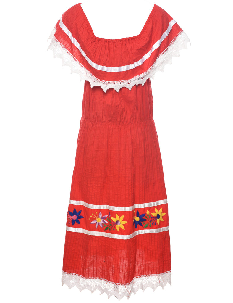 Pin Tucks Red Dress - XS