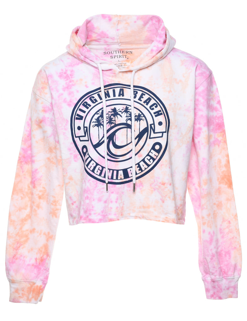 Pink & Orange Tie-Dyed Virgina Beach Hoodie - L