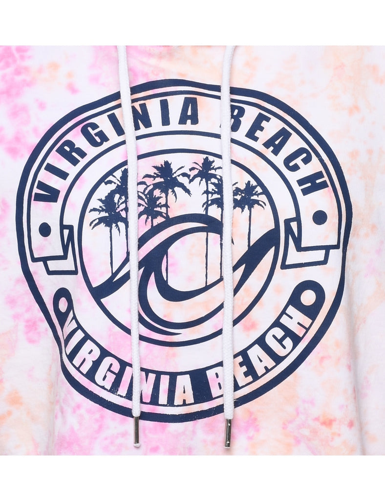 Pink & Orange Tie-Dyed Virgina Beach Hoodie - L