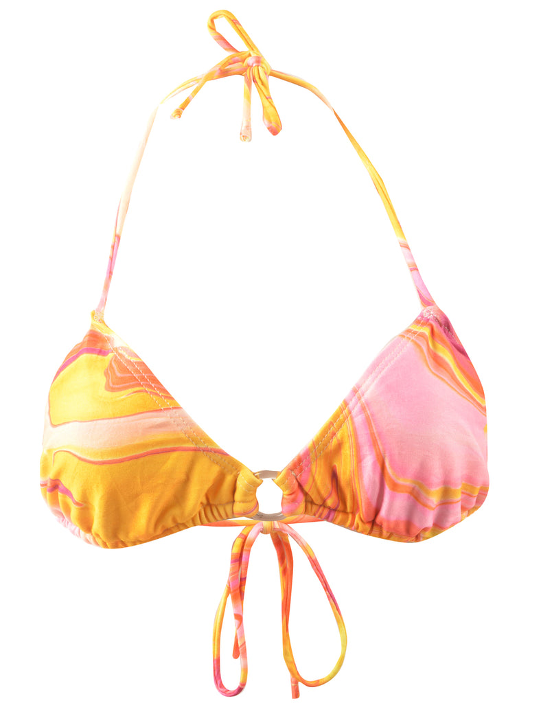 Pink & Yellow Strappy Y2K Abstract Bikini Top - M
