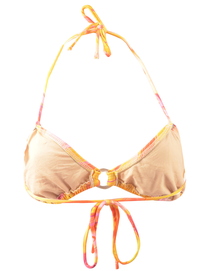 Pink & Yellow Strappy Y2K Abstract Bikini Top - M