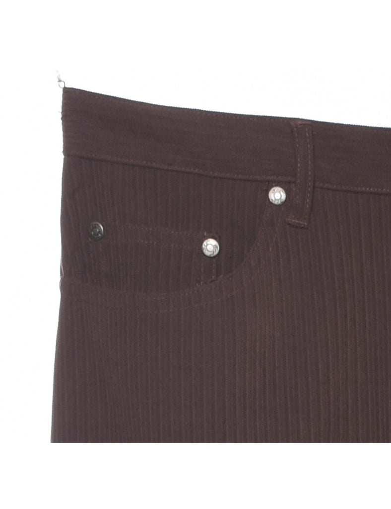 Pinstriped Dark Brown Trousers - W34 L28