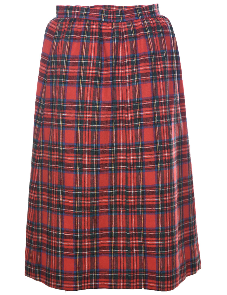 Plaid Red Midi Skirt - S