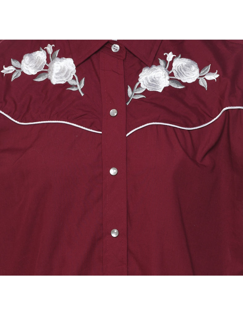 Plum Embroidered Yoke Shirt - L