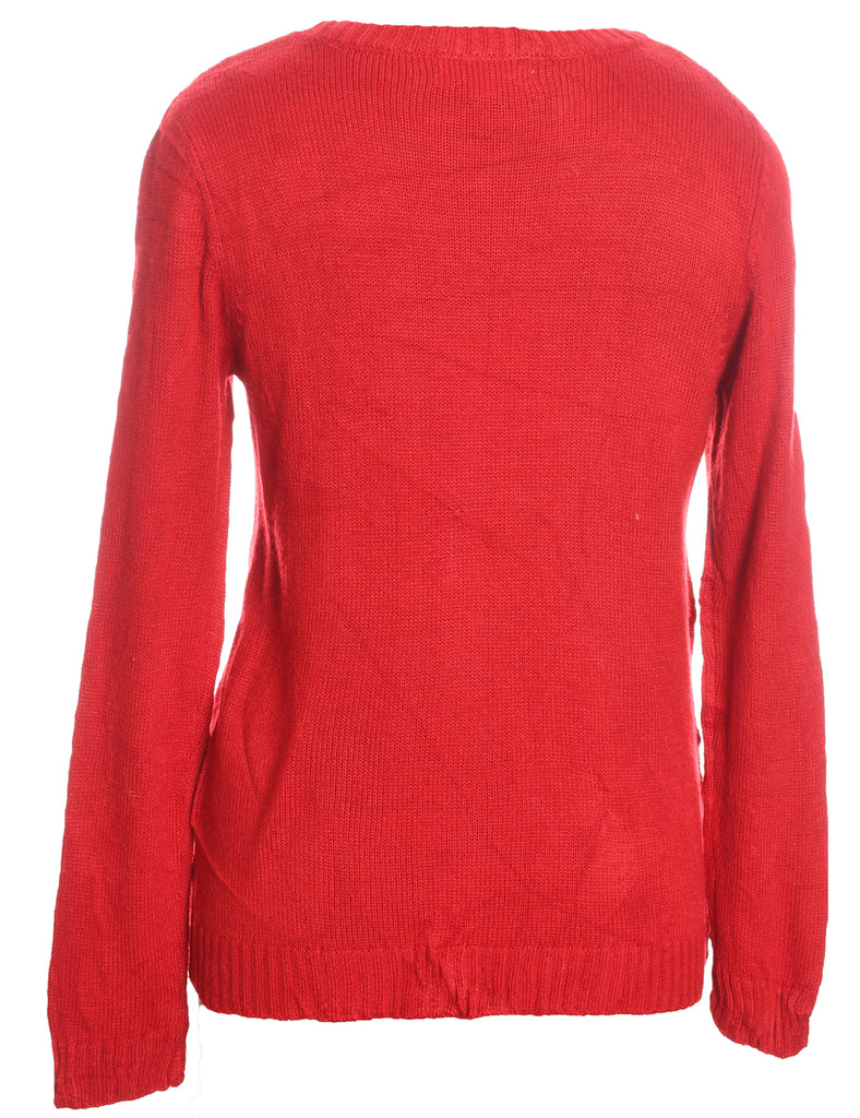 Polar Bear Design Red Appliqued Christmas Jumper - M