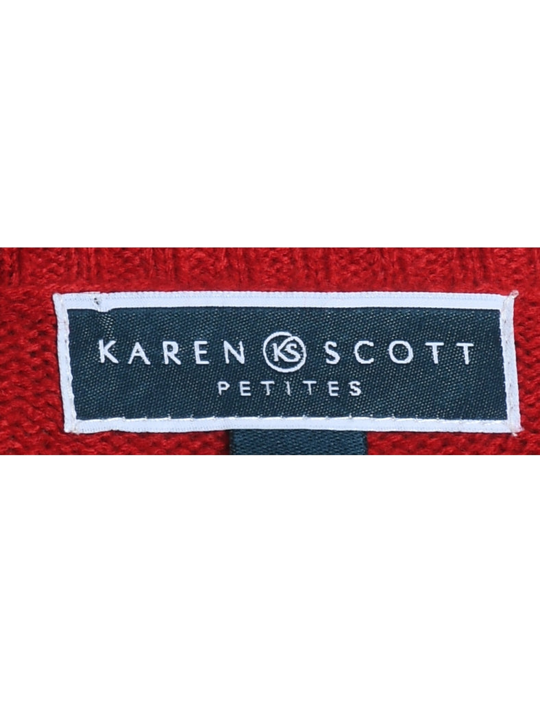 Polar Bear Design Red Appliqued Christmas Jumper - M