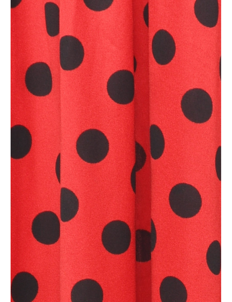 Polka Dot Print Red & Black Frilled Hem Maxi Skirt - M