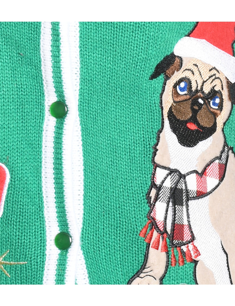 Pug Design Knit Christmas Vest - M