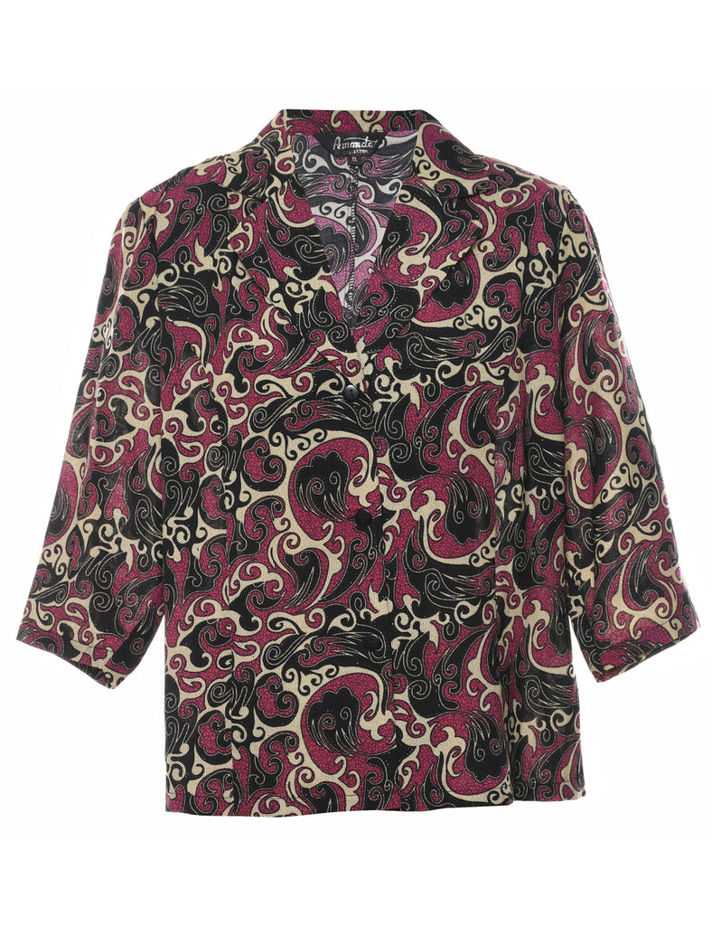 Purple & Black Paisley Print Blouse - XL