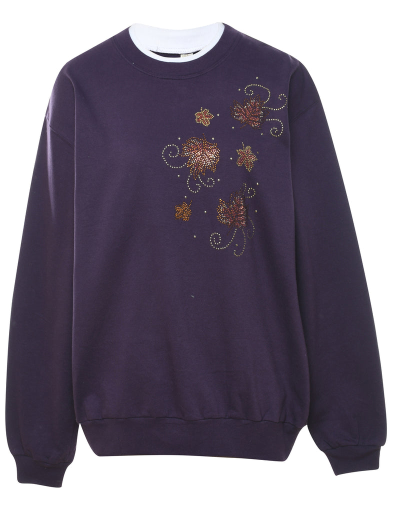 Purple Plain Embellished Sweatshirt - L