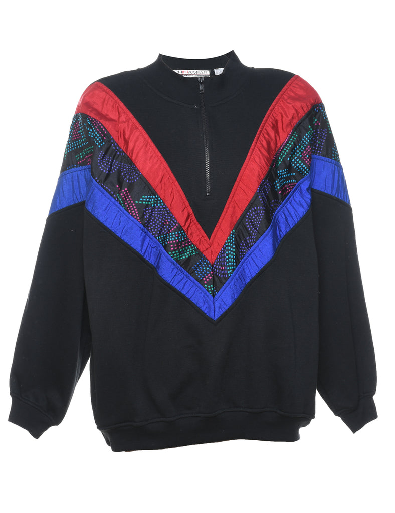 Quarter-Zip 1980s Patterned Sweatshirt - XL