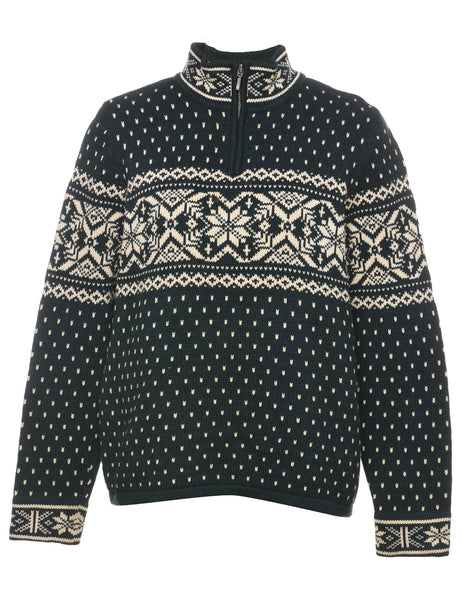 【HI FI FNK】Odey Wool Jumper Women's Quarter Zip Nordic Jumper Green, M | Beyond Retro