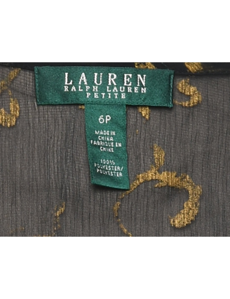 Ralph Lauren Floral Pattern Black & Gold Sheer Frilled Blouse - M