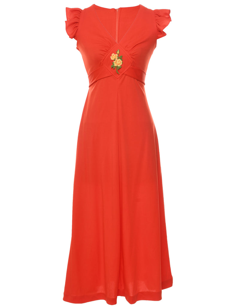 Red 1970s Maxi Dress - XS