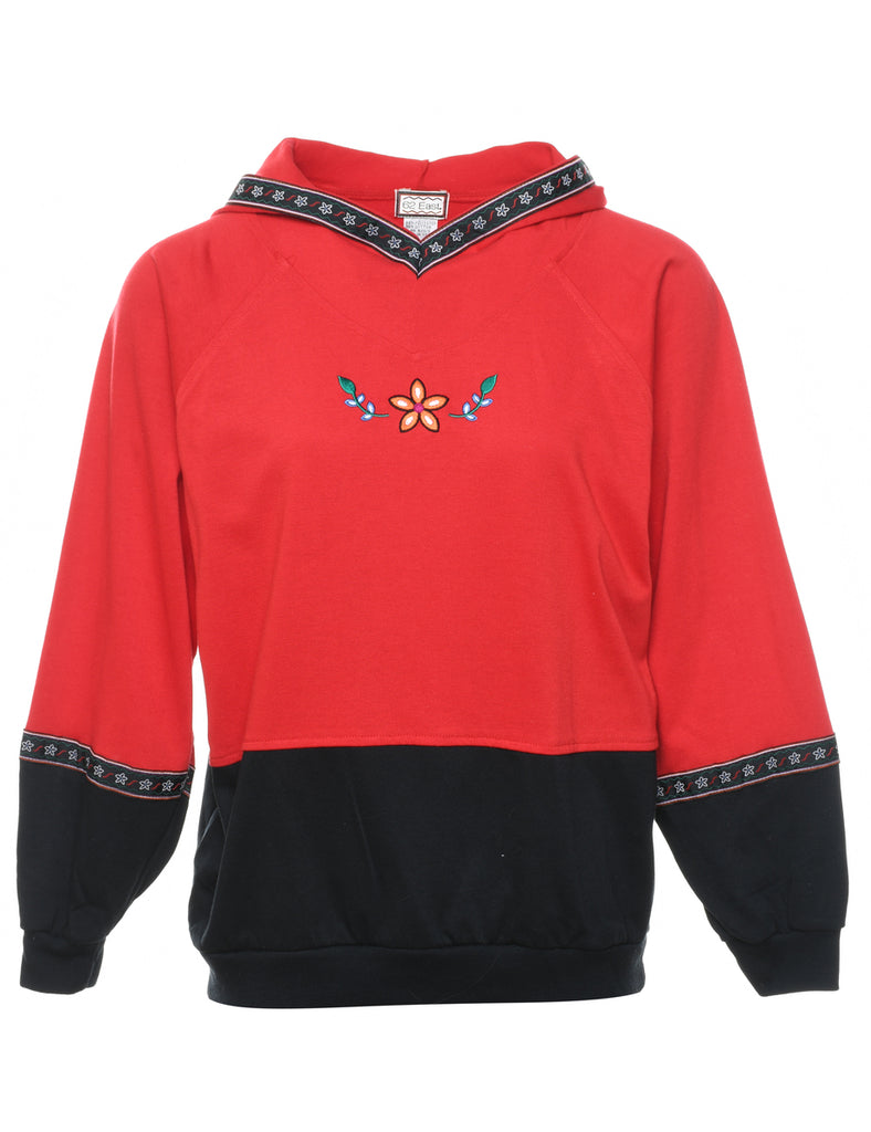 Red & Black Floral Embroidered Sweatshirt - M