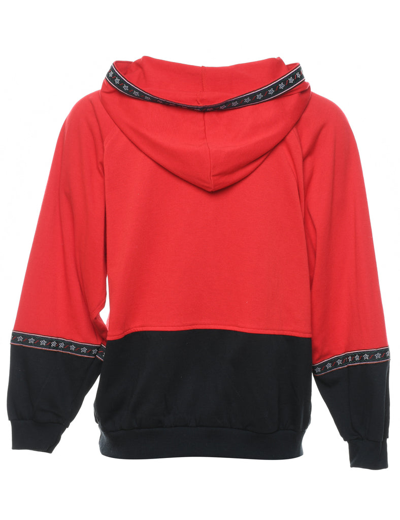 Red & Black Floral Embroidered Sweatshirt - M