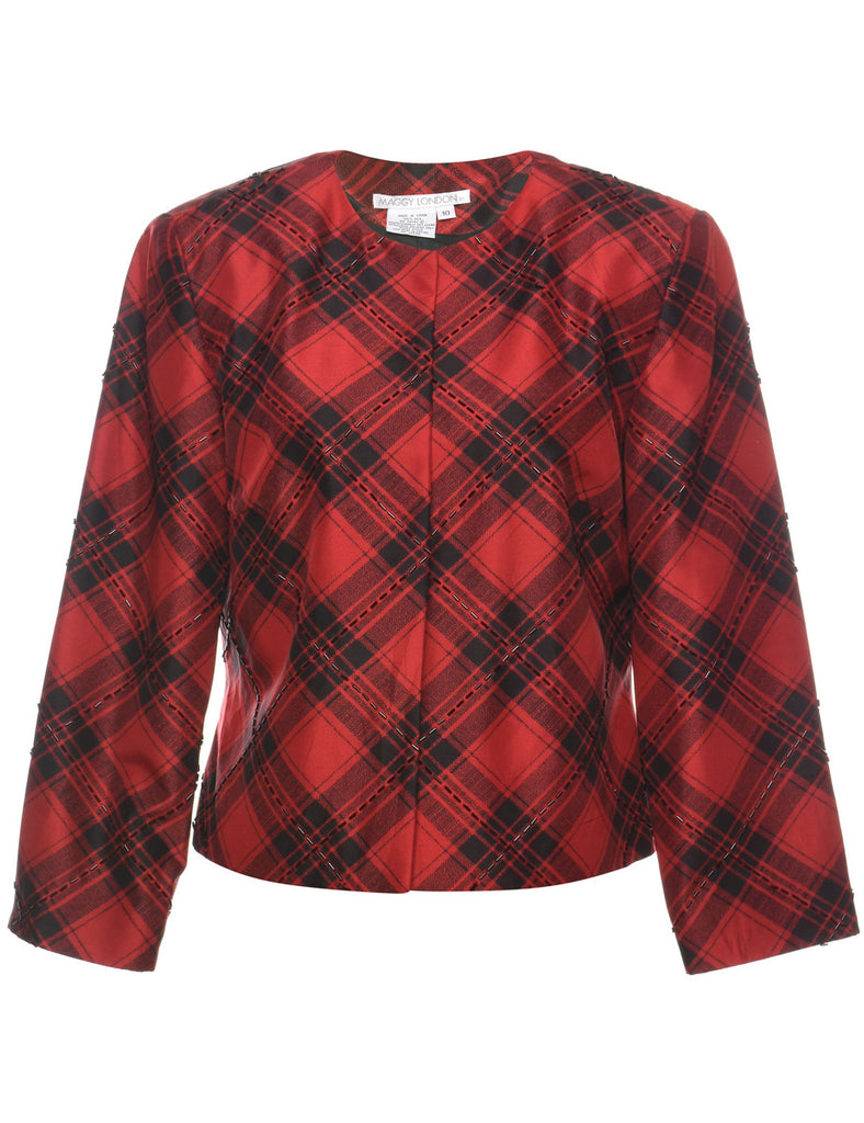 Red & Black Silk 1980s Checked Evening Jacket - L