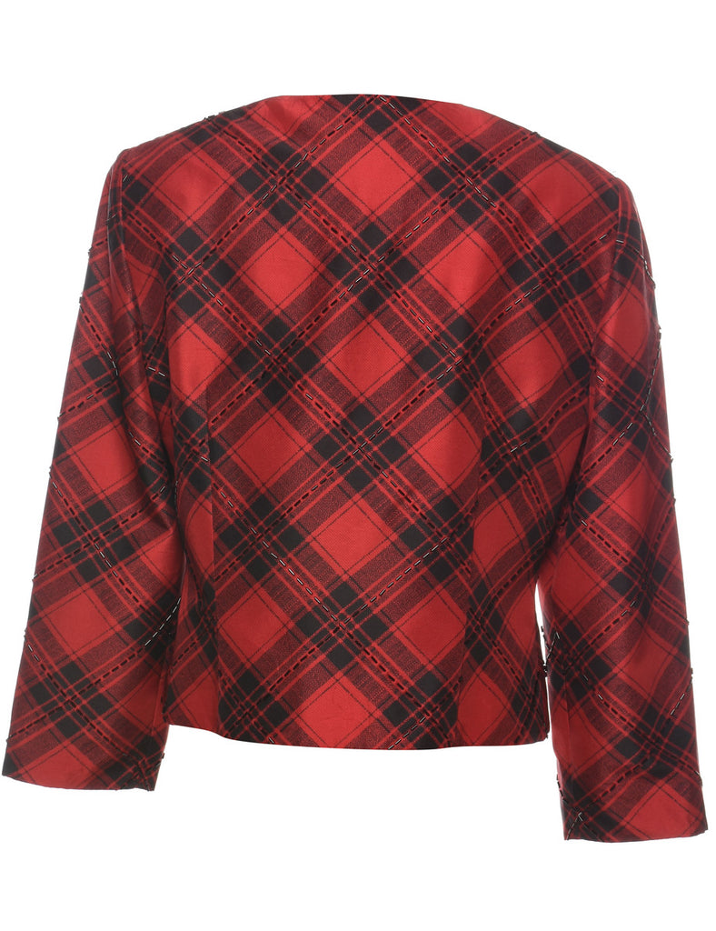Red & Black Silk 1980s Checked Evening Jacket - L