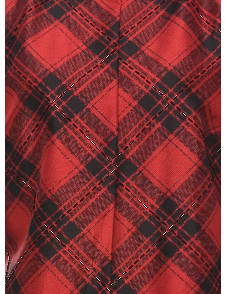 Red & Black Silk 1980s Checked Evening Jacket - L