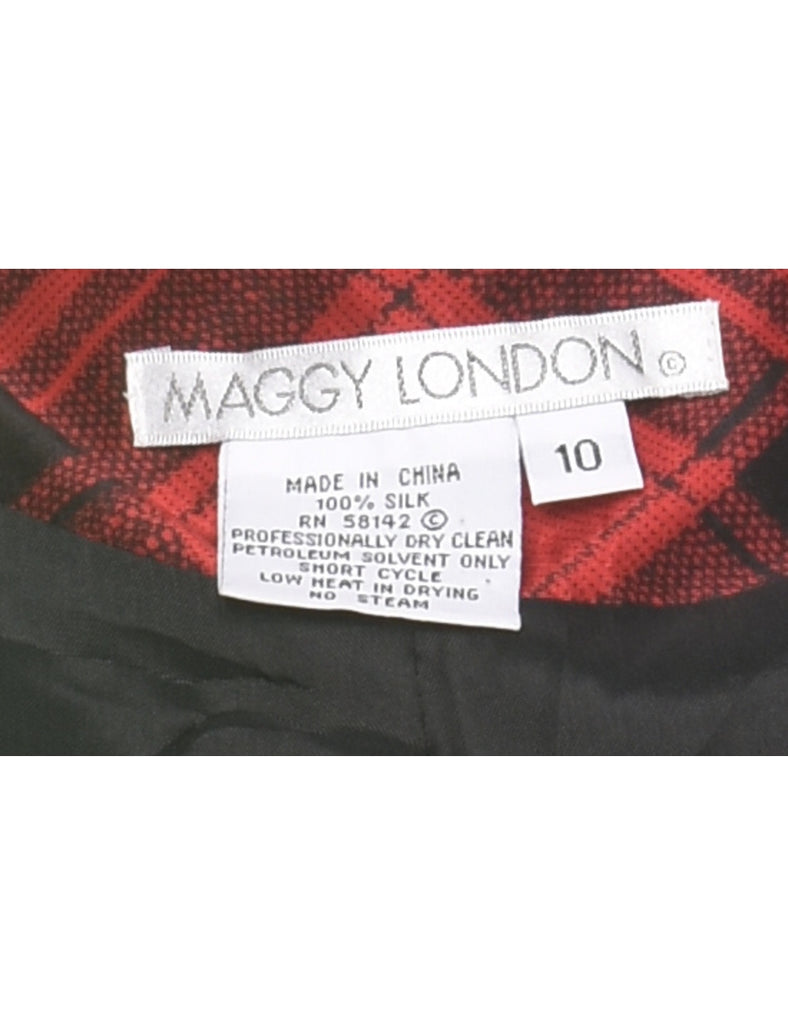 Red & Black Silk 1980s Checked Evening Jacket - L