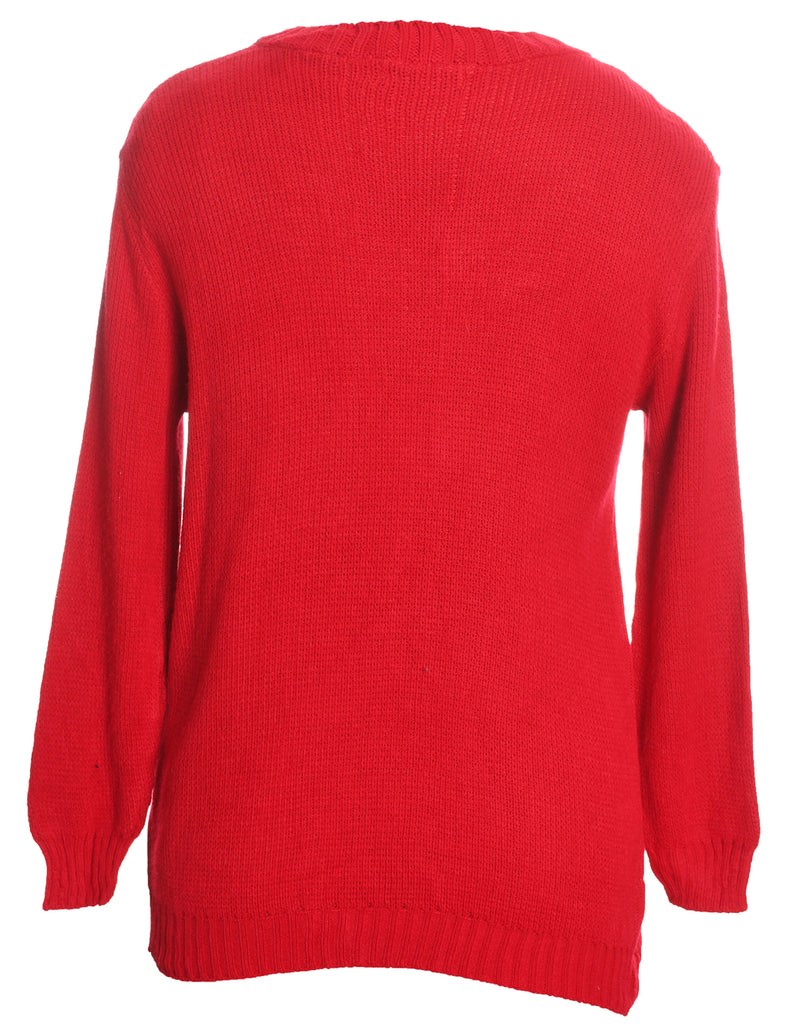 Red Christmas Tree Design Knit Jumper - M