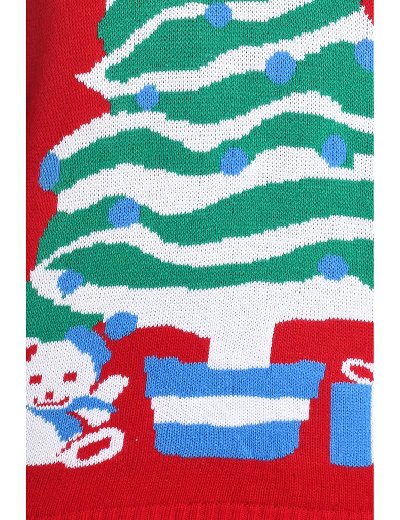 Red Christmas Tree Design Knit Jumper - M
