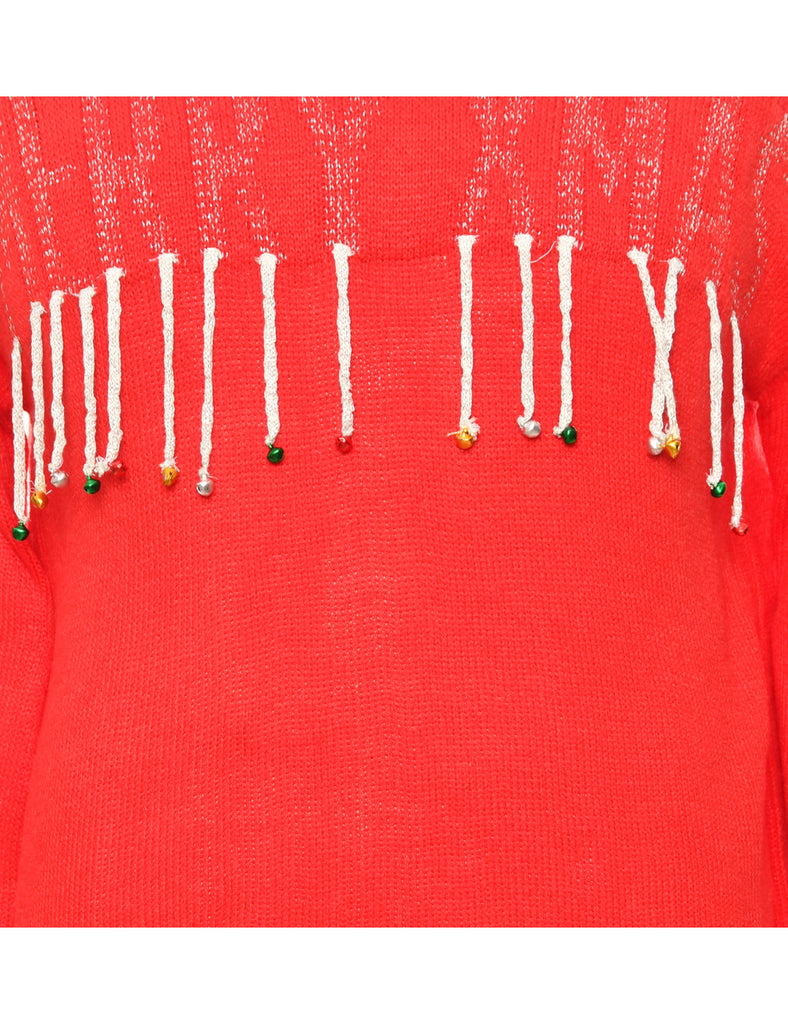Red Classic Beaded Christmas Jumper - M